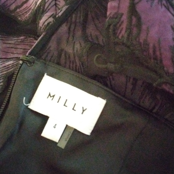Women's EUC Sheer/lined long sleeve purple/black floral dress by Milly size 4 - Picture 5 of 6